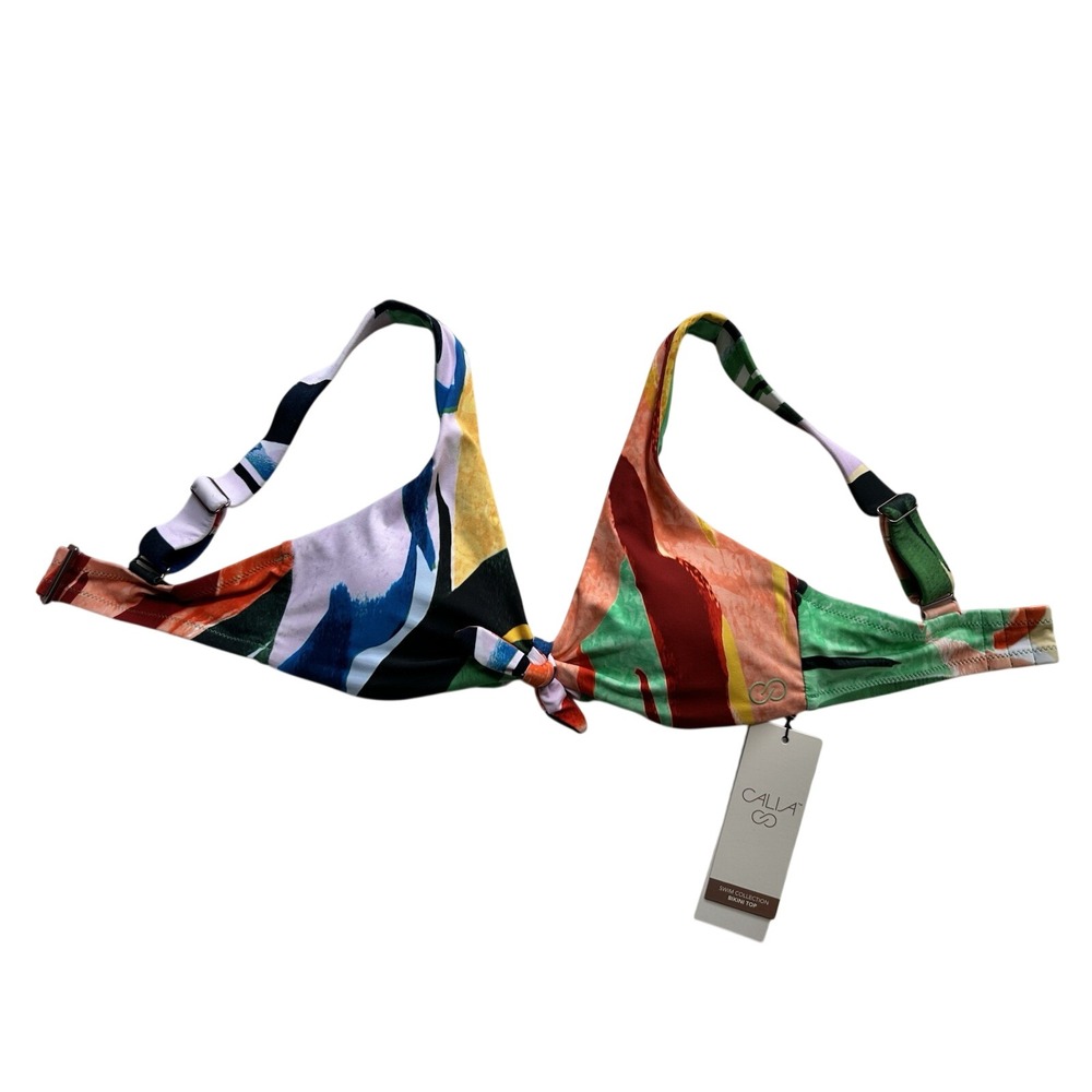 CALIA Tie Front Bikini Top Womens XS Multi Color Painterly Floral‎ Abstract Swim